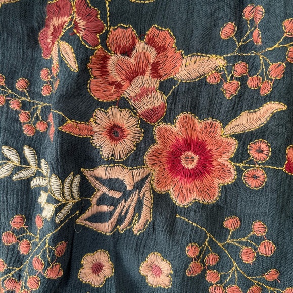 Blue Rail Peach/Pick Floral Embroidered Teal Blouse Lined Open Back Women’s XS - Picture 5 of 12